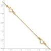 14k Diamond-cut Open Heart 3-Station 10 inch Plus 1 inch Extender - Total 11 inch Anklet