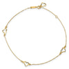 14k Diamond-cut Open Heart 3-Station 9 inch Plus 1 inch Extender - Total 10 inch Anklet