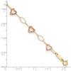 14k Two-tone Hammered Open Hearts and Oval Link 9 inch Plus 1 inch Extender - Total 10 inch Anklet