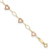 14k Two-tone Hammered Open Hearts and Oval Link 9 inch Plus 1 inch Extender Total 10 inch Anklet