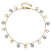 14K Tri-Color Dangle Hearts 9 inch Plus 1 inch Extender - Total 10 inch Anklet