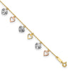 14K Tri-Color Dangle Hearts 9 inch Plus 1 inch Extender - Total 10 inch Anklet