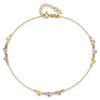 14K Tri-Color Diamond-cut Hearts 9 inch Plus 1 inch Extender - Total 10 inch Anklet