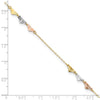 14K Tri-Color Diamond-cut Hearts 9 inch Plus 1 inch Extender - Total 10 inch Anklet