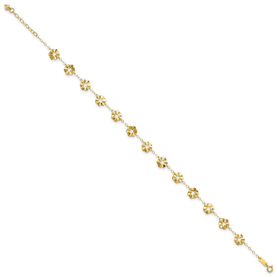 14k Ruffle Star Flowers 9 inch Plus 1 inch Extender - Total 10 inch Anklet
