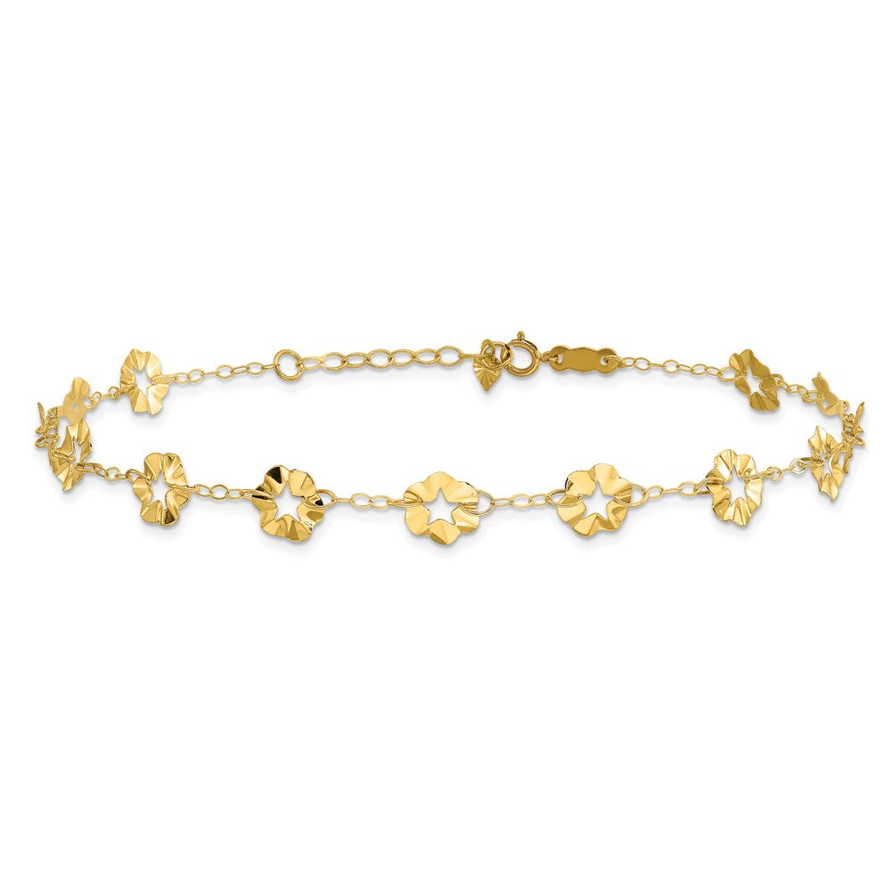 14k Ruffle Star Flowers 9 inch Plus 1 inch Extender - Total 10 inch Anklet