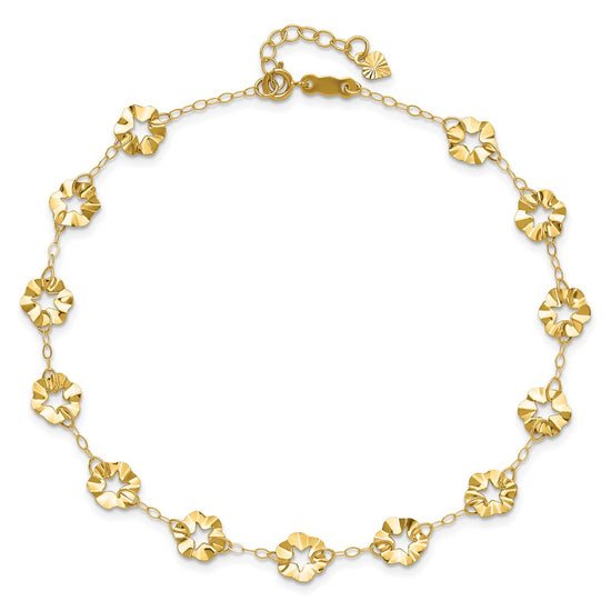 14k Ruffle Star Flowers 9 inch Plus 1 inch Extender - Total 10 inch Anklet
