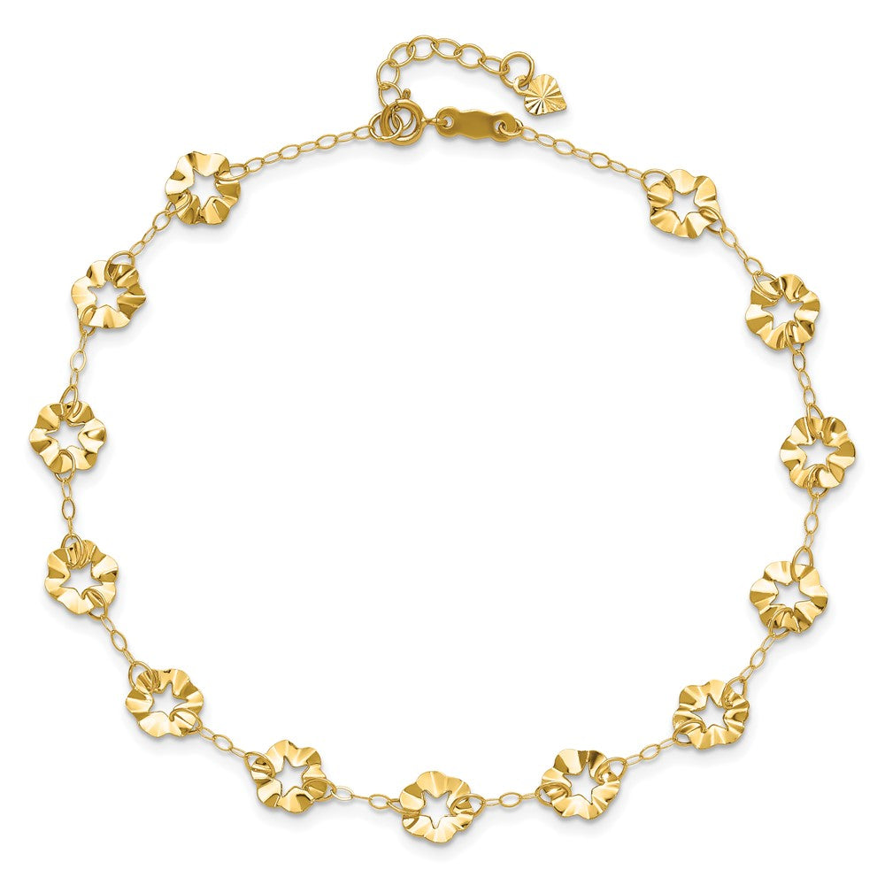 14k Ruffle Star Flowers 9 inch Plus 1 inch Extender - Total 10 inch Anklet