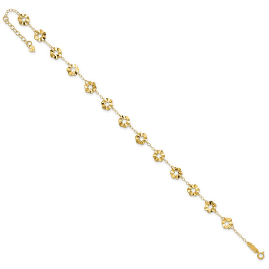 14k Ruffle Star Flowers 9 inch Plus 1 inch Extender - Total 10 inch Anklet