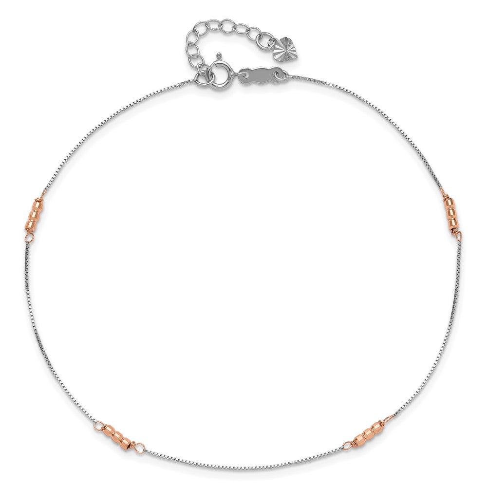 14K Two-Tone Mirror Beaded 4-Station 9 inch Plus 1 inch Extender Total 10 inch Anklet
