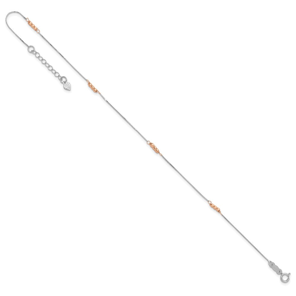 14K Two-Tone Mirror Beaded 4-Station 9 inch Plus 1 inch Extender Total 10 inch Anklet