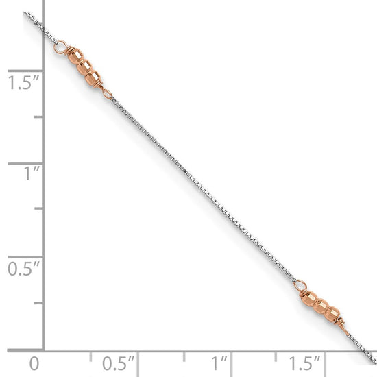 14K Two-Tone Mirror Beaded 4-Station 9 inch Plus 1 inch Extender Total 10 inch Anklet