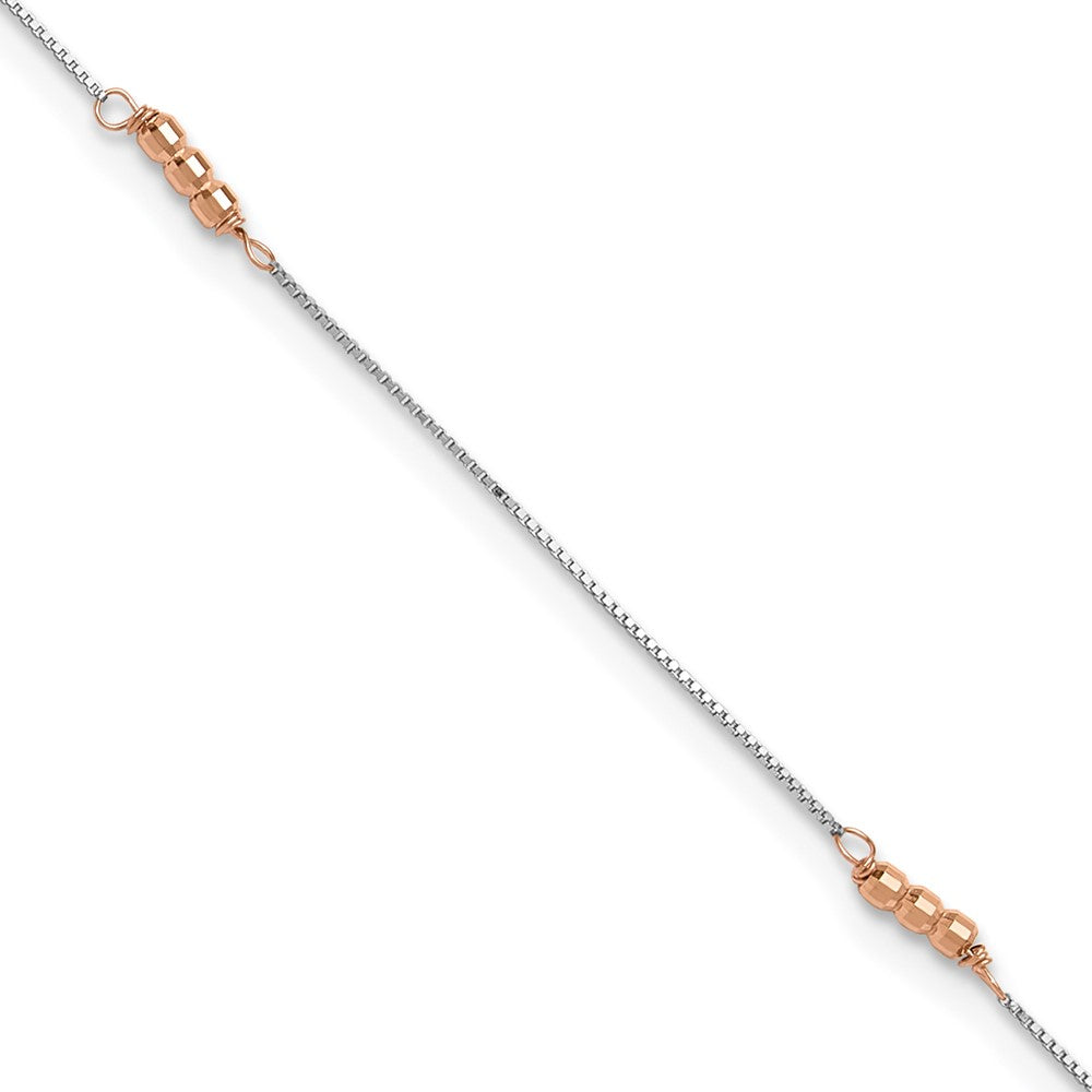 14K Two-Tone Mirror Beaded 4-Station 9 inch Plus 1 inch Extender Total 10 inch Anklet