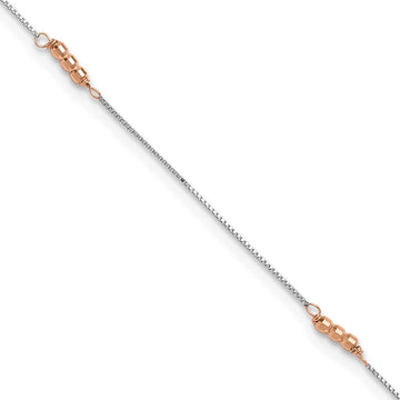 14K Two-Tone Mirror Beaded 4-Station 9 inch Plus 1 inch Extender Total 10 inch Anklet