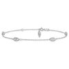 14k White Gold Diamond-cut Rice Puff Beads 4-Station 10 inch Plus 1 inch Extender - Total 11 inch Anklet