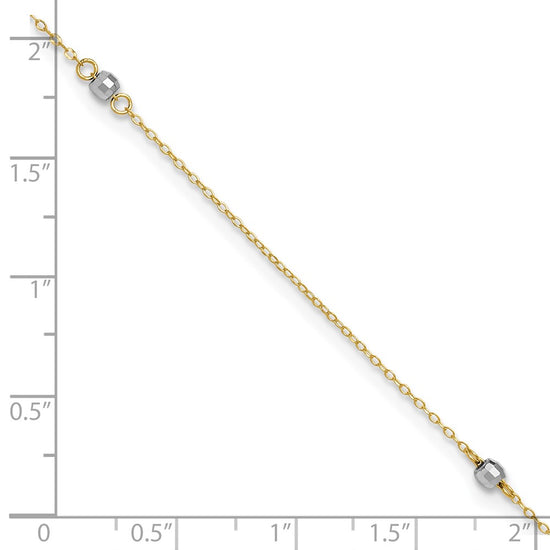 14k Two-tone Mirror Beads 3-Station 9 inch Plus 1 inch Extender - Total 10 inch Anklet