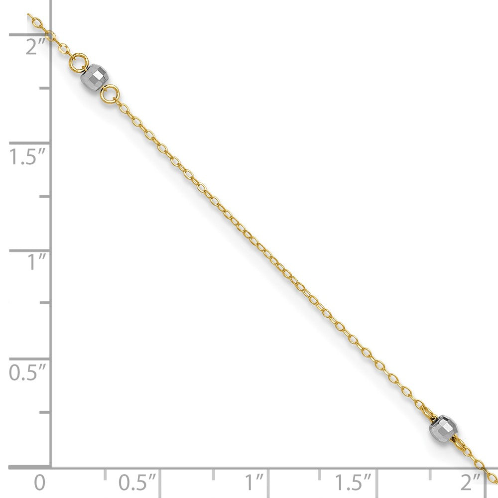 14k Two-tone Mirror Beads 3-Station 9 inch Plus 1 inch Extender - Total 10 inch Anklet