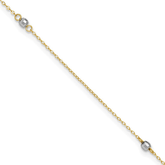 14k Two-tone Mirror Beads 3-Station 9 inch Plus 1 inch Extender - Total 10 inch Anklet