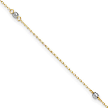 14k Two-tone Mirror Beads 3-Station 9 inch Plus 1 inch Extender - Total 10 inch Anklet