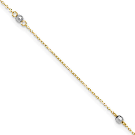 14k Two-tone Mirror Beads 3-Station 9 inch Plus 1 inch Extender - Total 10 inch Anklet