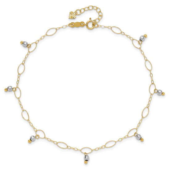 14K Two-Tone Mirror Bead Dangles 9 inch Plus 1 inch Extender Total 10 inch Anklet
