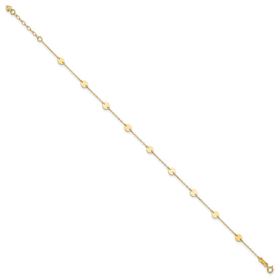 14K Polished Disc 9-Station 9 inch Plus 1 inch Extender - Total 10 inch Anklet