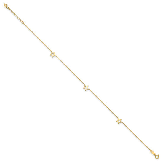 14K Open Star 3-Station 9 inch Plus 1 inch Extender - Total 10 inch Anklet