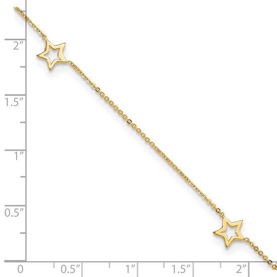 14K Open Star 3-Station 9 inch Plus 1 inch Extender - Total 10 inch Anklet