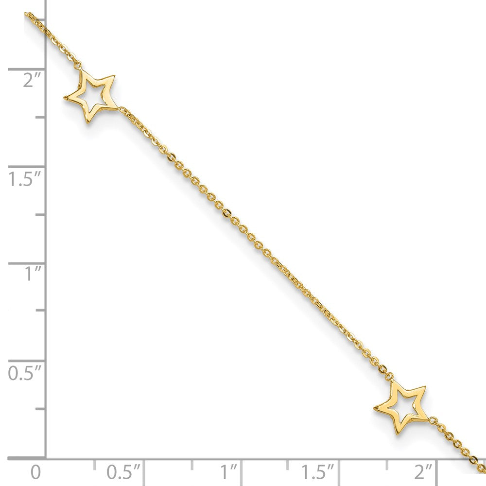 14K Open Star 3-Station 9 inch Plus 1 inch Extender - Total 10 inch Anklet