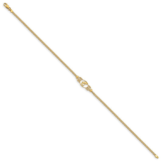 14k Polished Dolphin and Filigree Bismark Chain 10 inch Anklet