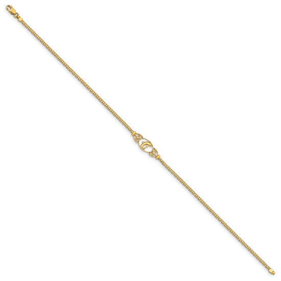 14k Polished Dolphin and Filigree Bismark Chain 9 inch Anklet