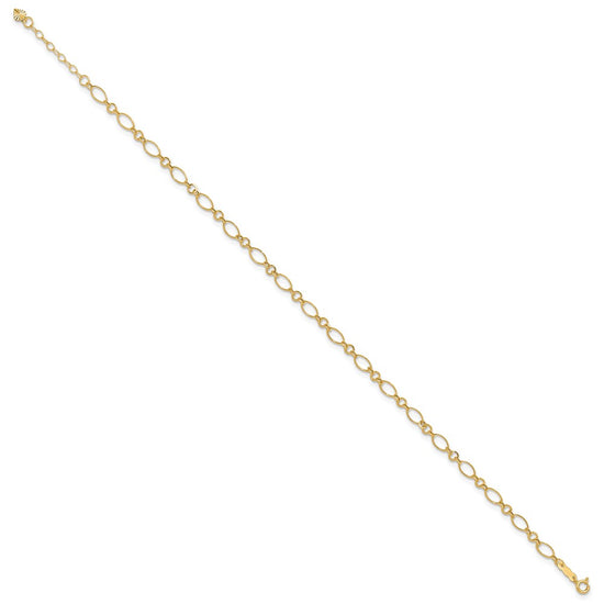 14k Fancy Figaro Link 9 inch Plus 1 inch Extender - Total 10 inch Anklet