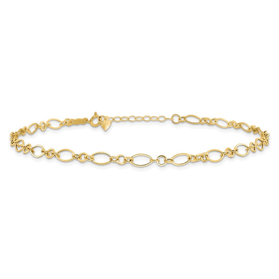 14k Fancy Figaro Link 9 inch Plus 1 inch Extender - Total 10 inch Anklet