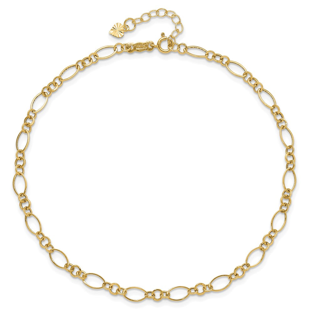 14k Fancy Figaro Link 9 inch Plus 1 inch Extender - Total 10 inch Anklet