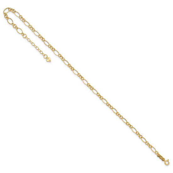 14k Fancy Figaro Link 9 inch Plus 1 inch Extender - Total 10 inch Anklet