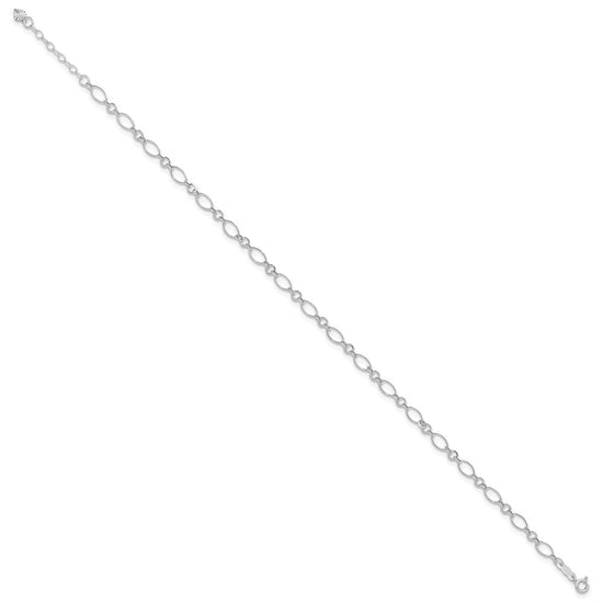 14k White Gold Fancy Figaro Link 9 inch Plus 1 inch Extender - Total 10 inch Anklet