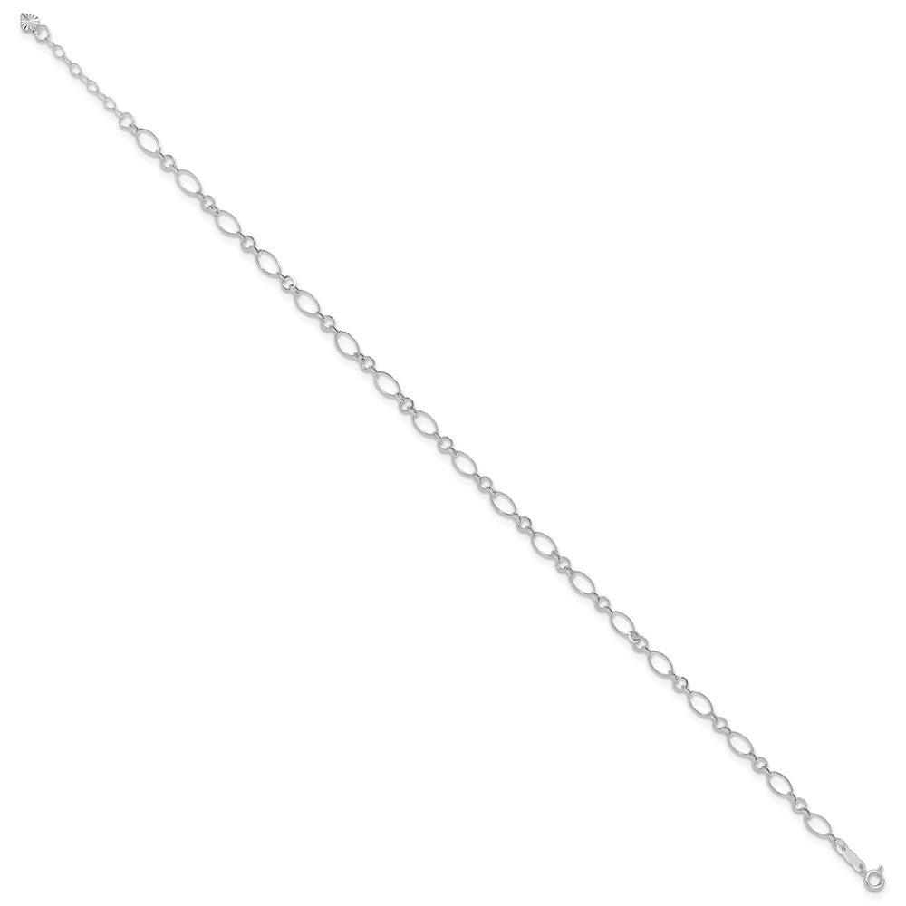14k White Gold Fancy Figaro Link 9 inch Plus 1 inch Extender - Total 10 inch Anklet