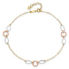 14k Tri-color Circle and Oval 3-Station 9 inch Plus 1 inch Extender - Total 10 inch Anklet