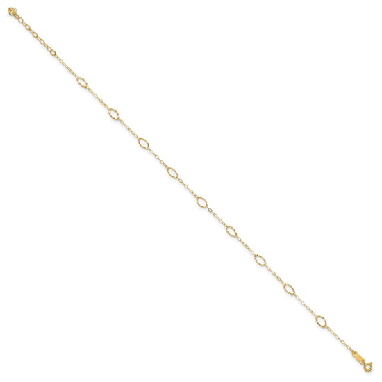 14k Textured Oval Shapes 10 inch Plus 1 inch Extender Total 11 inch Anklet