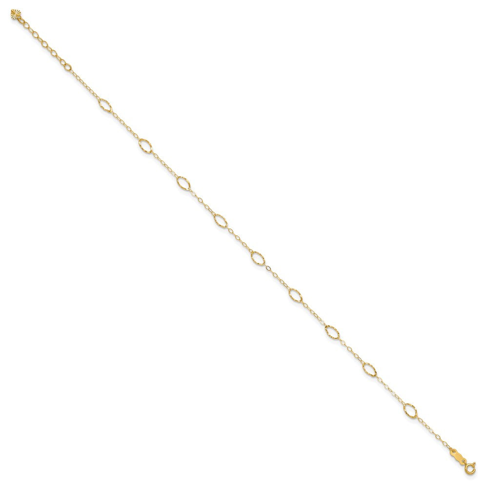 14k Textured Oval Shapes 10 inch Plus 1 inch Extender Total 11 inch Anklet