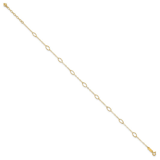 14k Textured Oval Shapes 10 inch Plus 1 inch Extender Total 11 inch Anklet