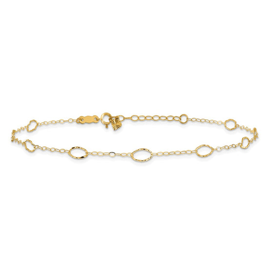 14k Textured Oval Shapes 9 inch Plus 1 inch Extender Total 10 inch Anklet