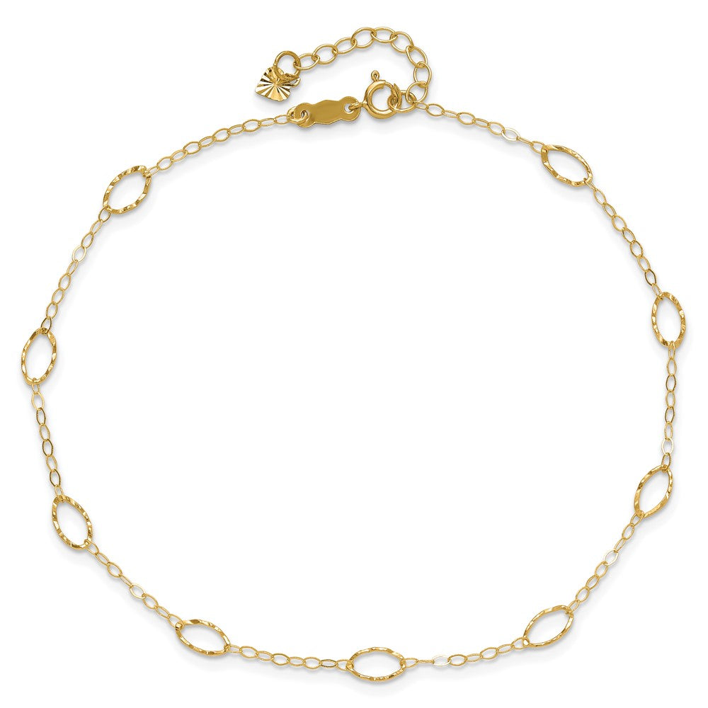 14k Textured Oval Shapes 10 inch Plus 1 inch Extender Total 11 inch Anklet