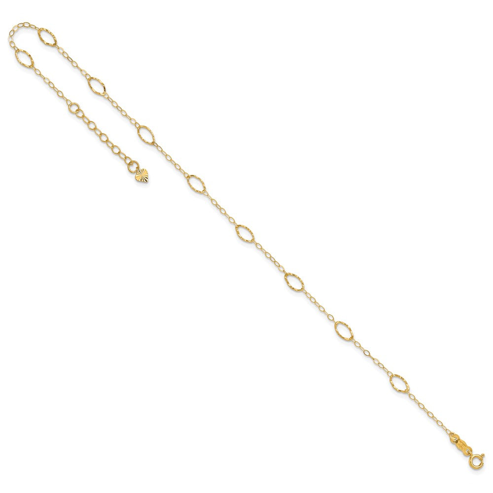 14k Textured Oval Shapes 9 inch Plus 1 inch Extender Total 10 inch Anklet