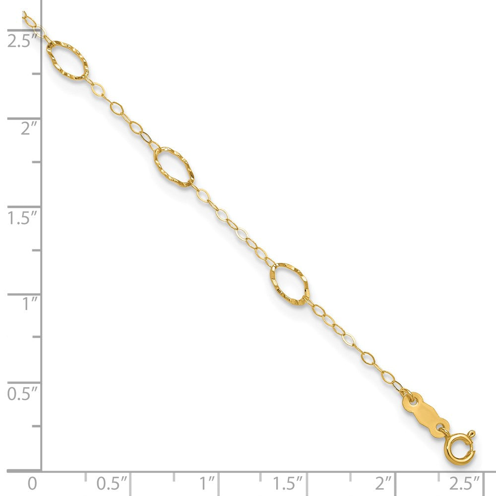 14k Textured Oval Shapes 9 inch Plus 1 inch Extender Total 10 inch Anklet