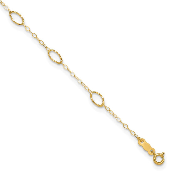 14k Textured Oval Shapes 9 inch Plus 1 inch Extender Total 10 inch Anklet