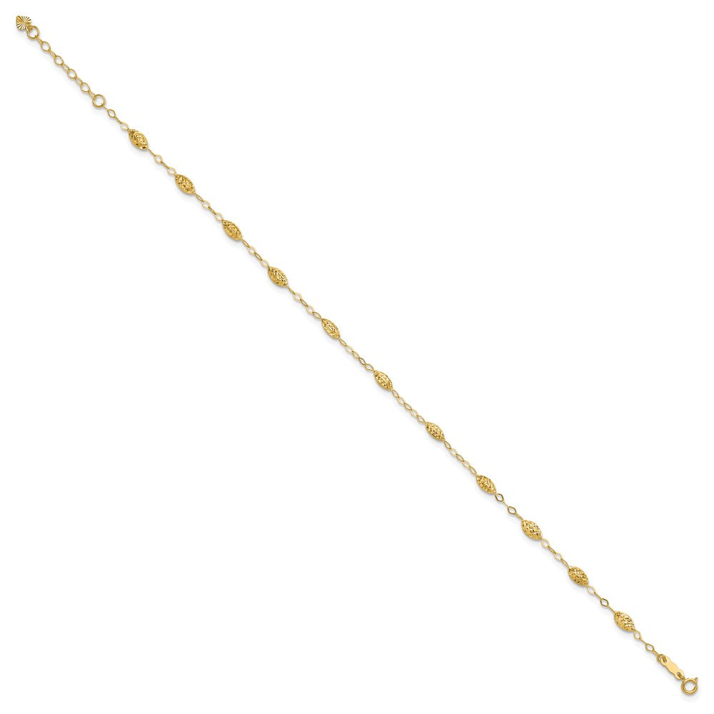 14k Textured Rice Puff Beads 9 inch Plus 1 inch Extender Total 10 inch Anklet