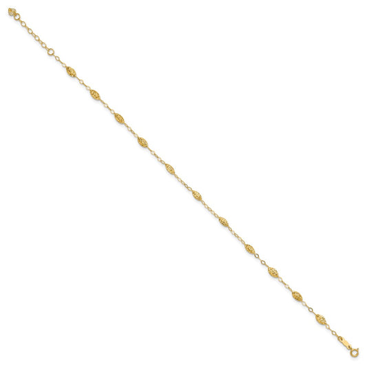 14k Textured Rice Puff Beads 9 inch Plus 1 inch Extender Total 10 inch Anklet