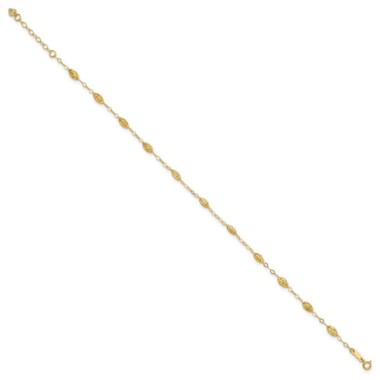 14k Textured Rice Puff Beads 9 inch Plus 1 inch Extender - Total 10 inch Anklet