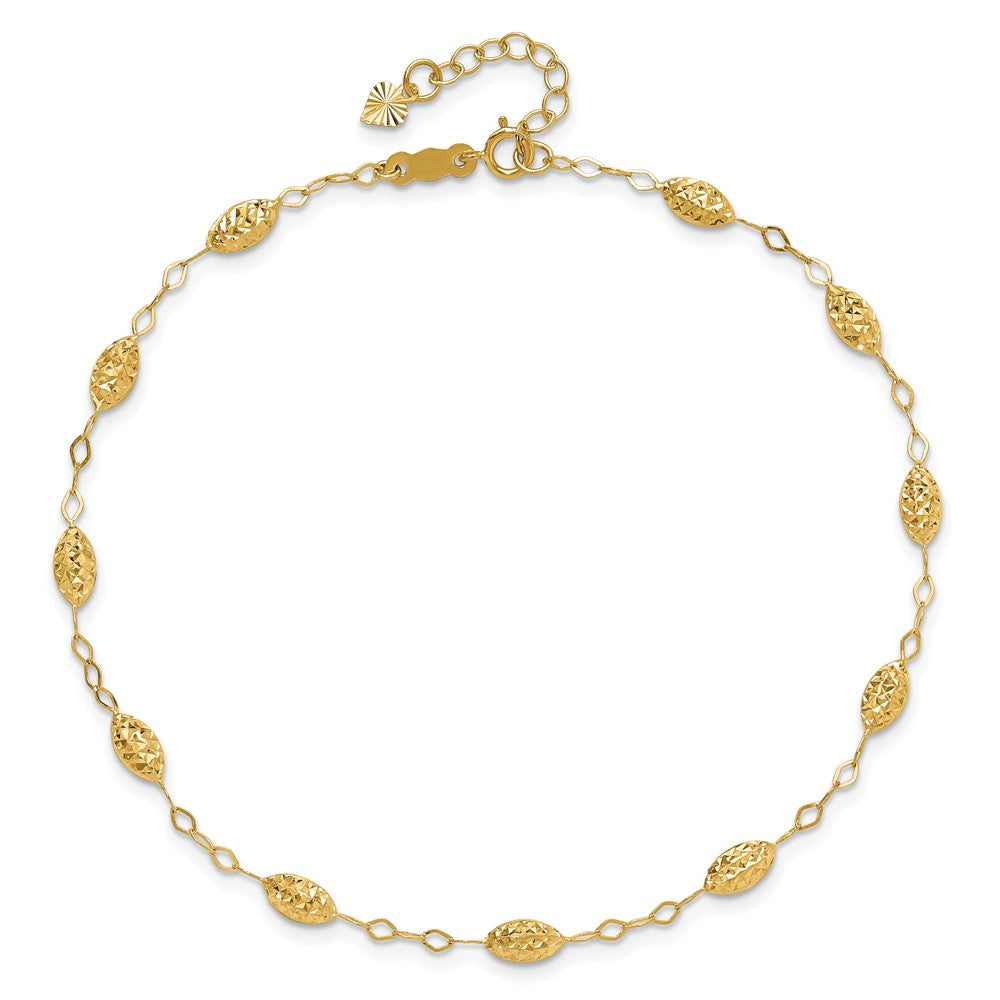 14k Textured Rice Puff Beads 9 inch Plus 1 inch Extender Total 10 inch Anklet